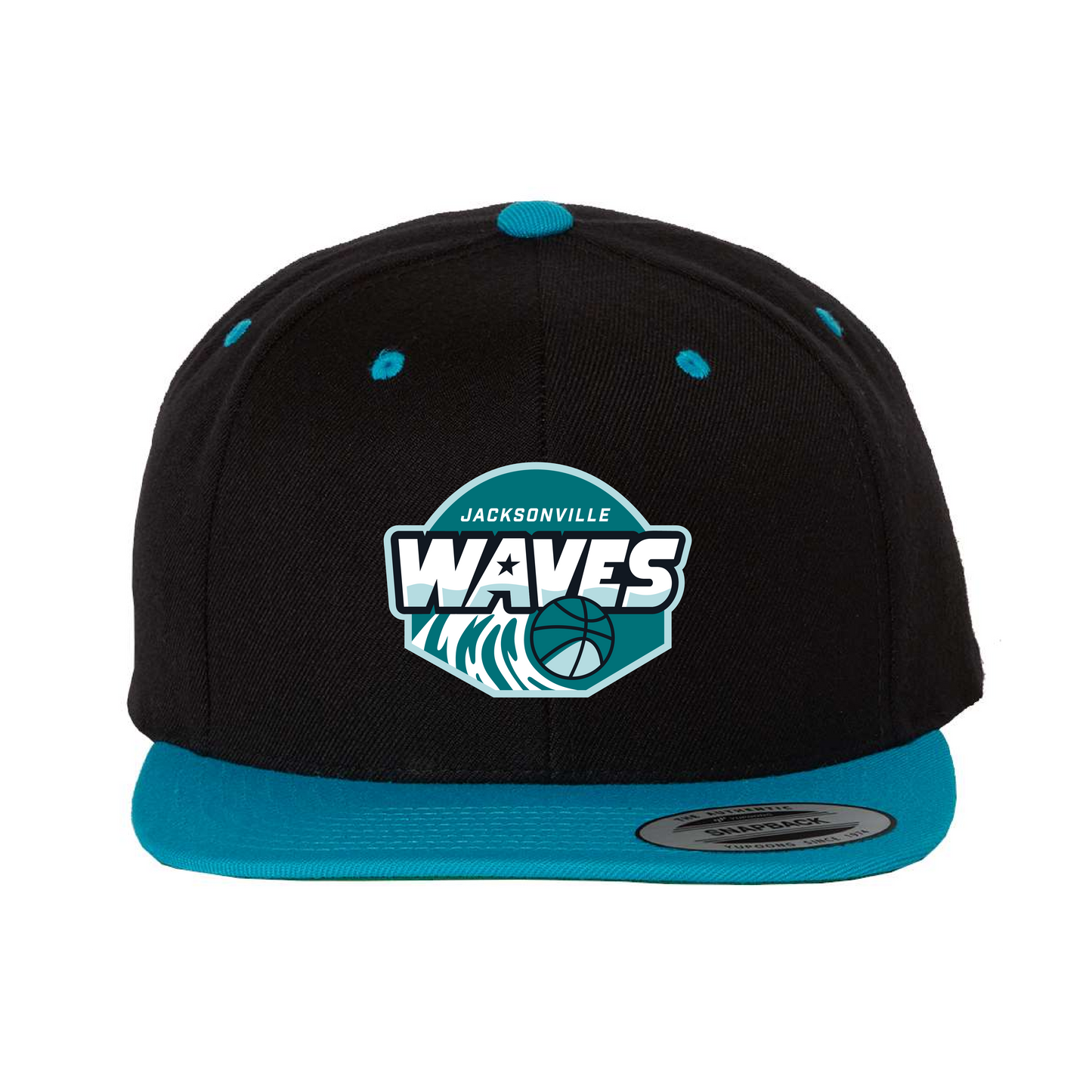 Jacksonville Waves Black/Teal Flat Brim Logo Hat